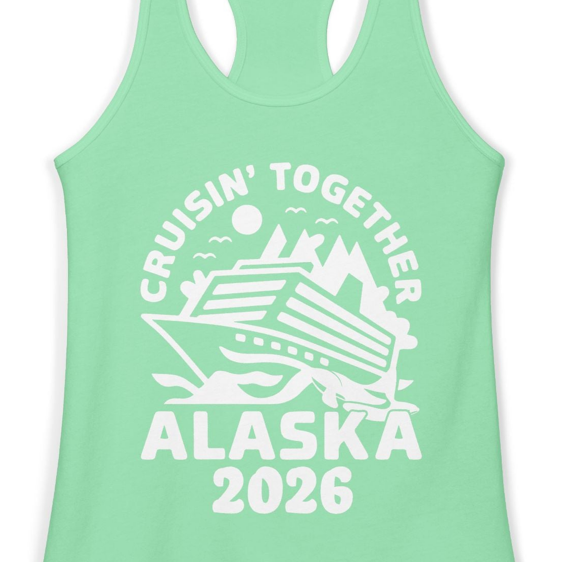 Cruisin Together Alaska Cruise Shirt Ladies Tank Top – Solid Mint – Alaska Cruise Shirts Close Up