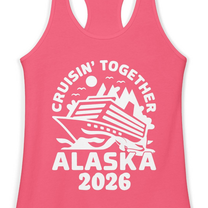 Cruisin Together Alaska Cruise Shirt Ladies Tank Top – Hot Pink – Alaska Cruise Shirts Close Up