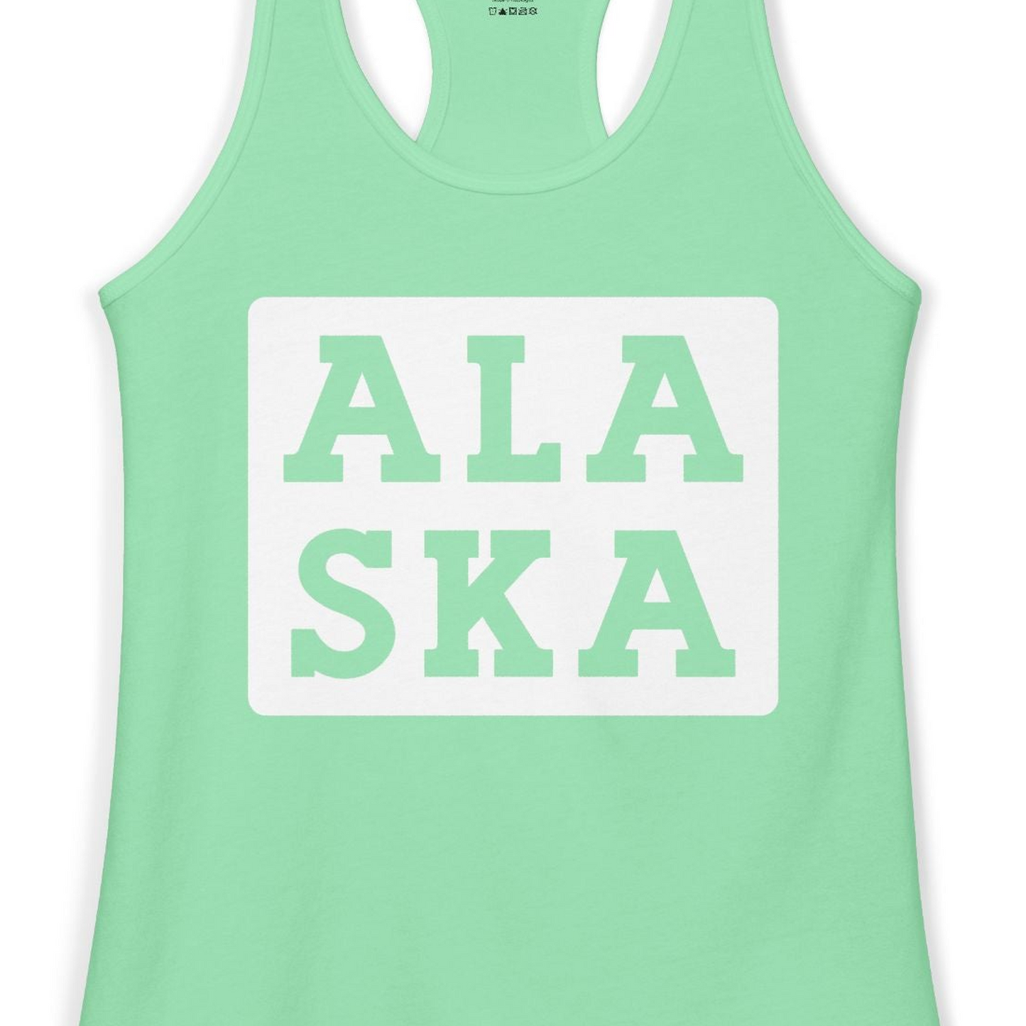 Bold Alaska Block Text Shirt Ladies Tank Top – Solid Mint – Alaska Cruise Shirts Close Up