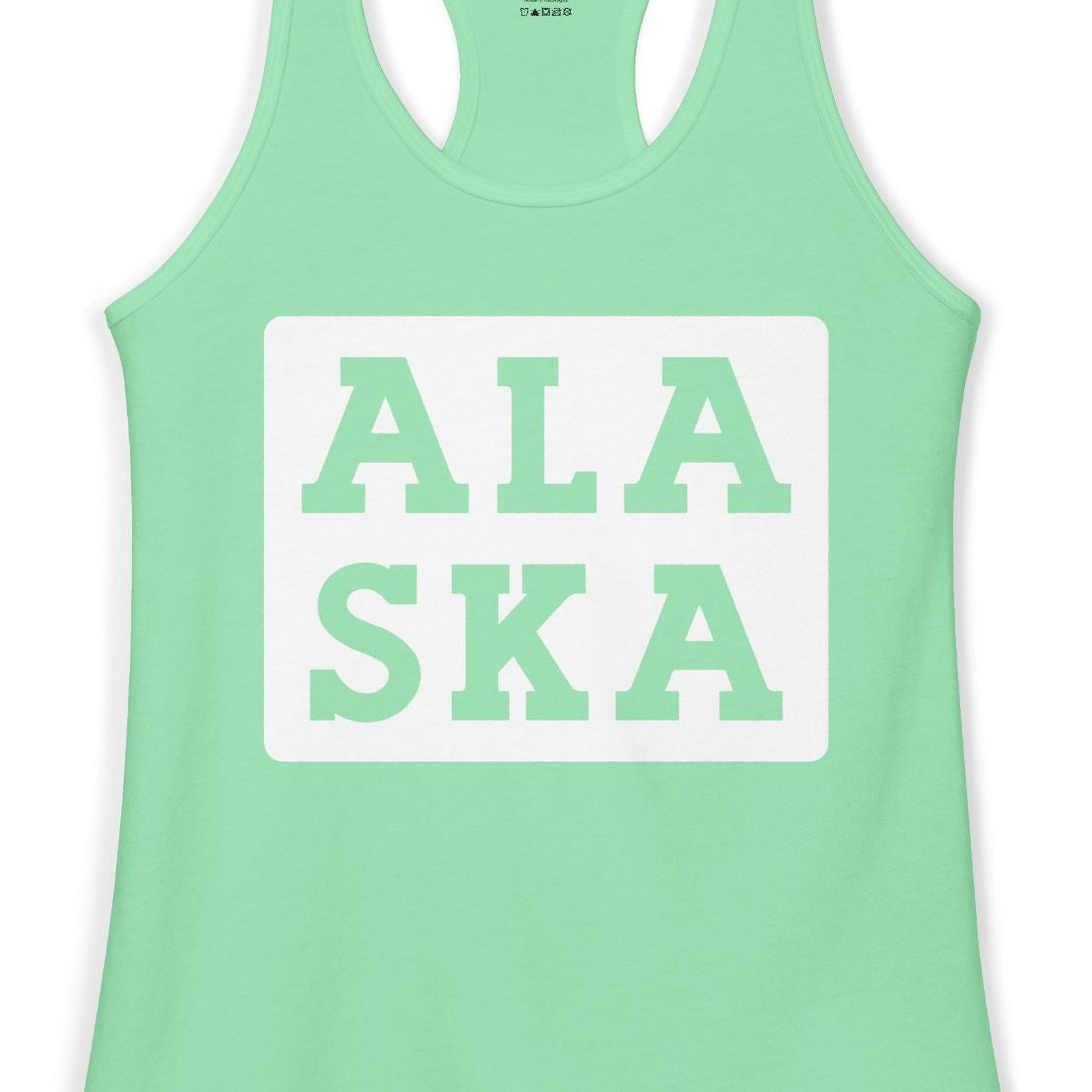 Bold Alaska Block Text Shirt Ladies Tank Top – Solid Mint – Alaska Cruise Shirts Close Up