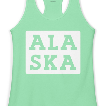 Bold Alaska Block Text Shirt Ladies Tank Top – Solid Mint – Alaska Cruise Shirts Close Up