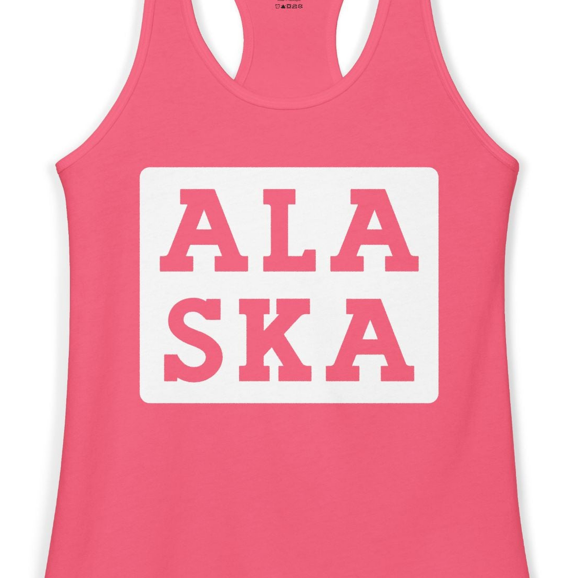 Bold Alaska Block Text Shirt Ladies Tank Top – Hot Pink – Alaska Cruise Shirts Close Up