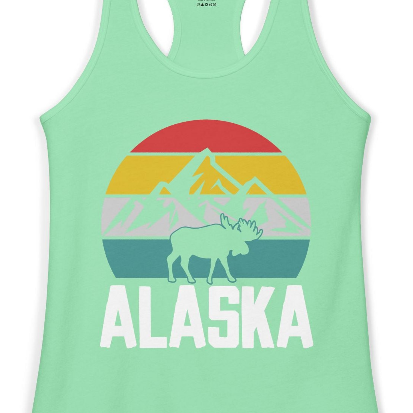Retro Alaska Moose Silhouette Shirt Ladies Tank Top – Solid Mint – Alaska Cruise Shirts Close Up