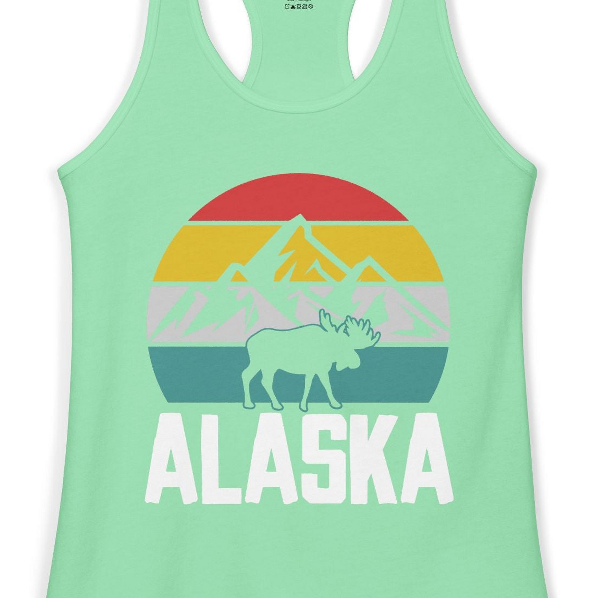 Retro Alaska Moose Silhouette Shirt Ladies Tank Top – Solid Mint – Alaska Cruise Shirts Close Up