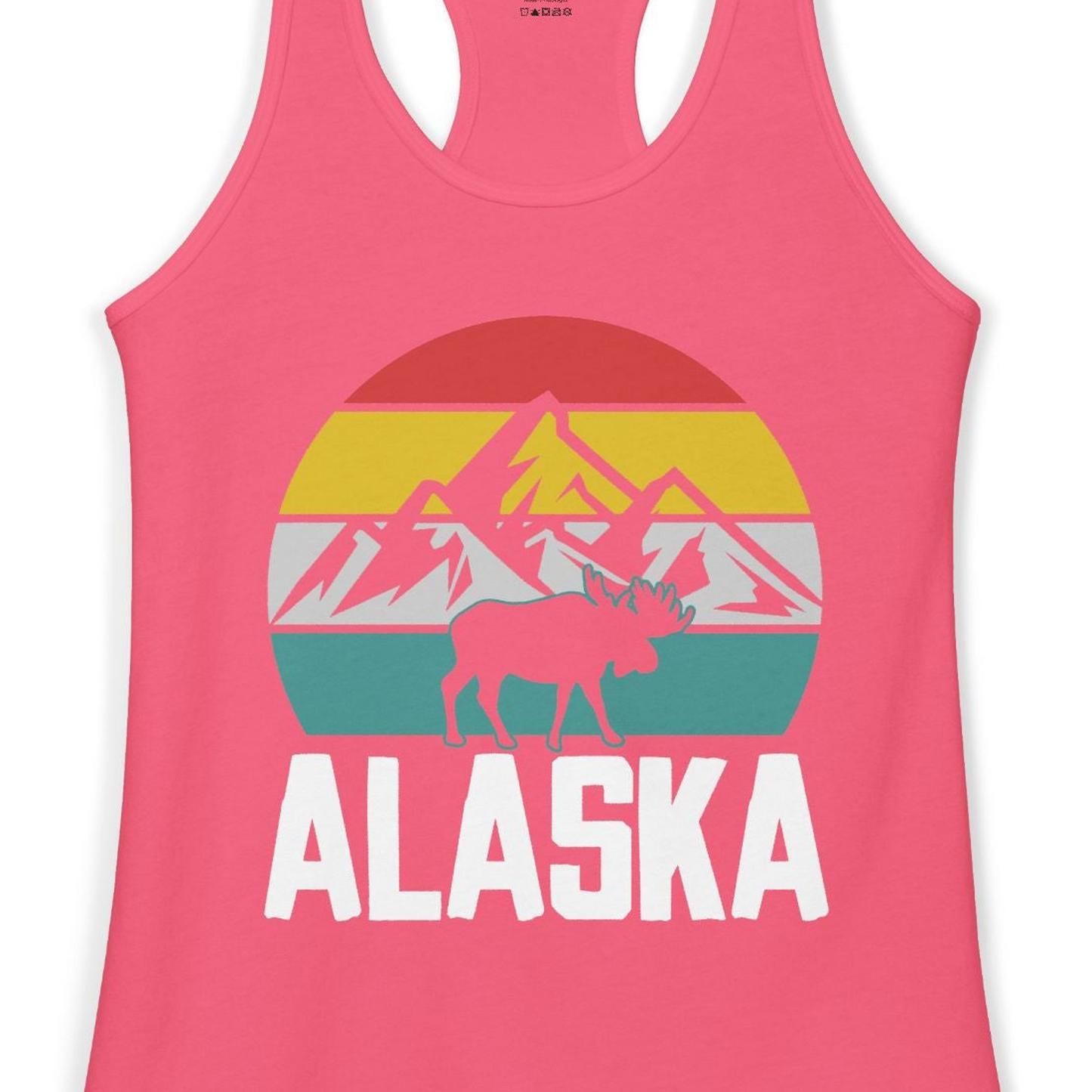 Retro Alaska Moose Silhouette Shirt Ladies Tank Top – Hot Pink – Alaska Cruise Shirts Close Up