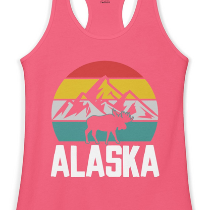 Retro Alaska Moose Silhouette Shirt Ladies Tank Top – Hot Pink – Alaska Cruise Shirts Close Up