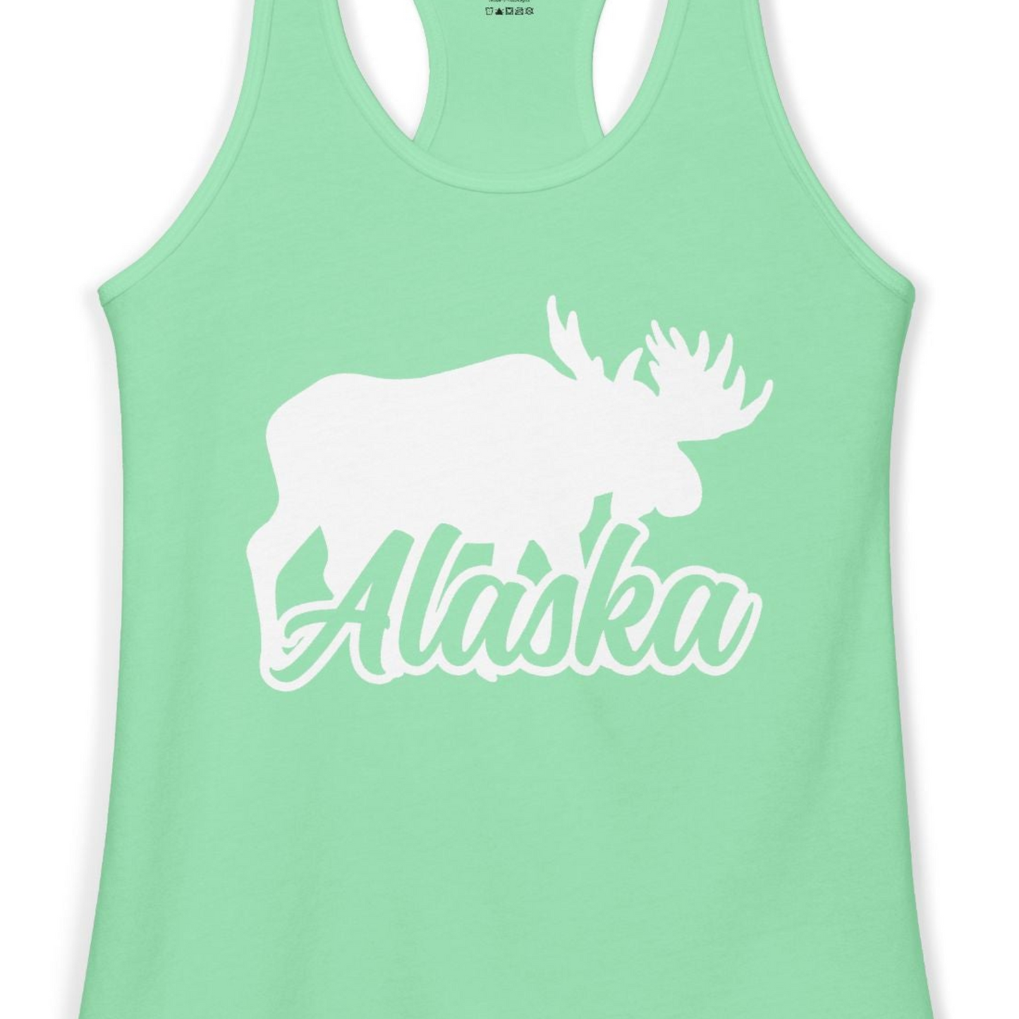 Alaska Moose Wildlife Silhouette Shirt Ladies Tank Top – Solid Mint – Alaska Cruise Shirts Close Up