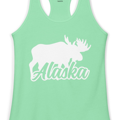 Alaska Moose Wildlife Silhouette Shirt Ladies Tank Top – Solid Mint – Alaska Cruise Shirts Close Up