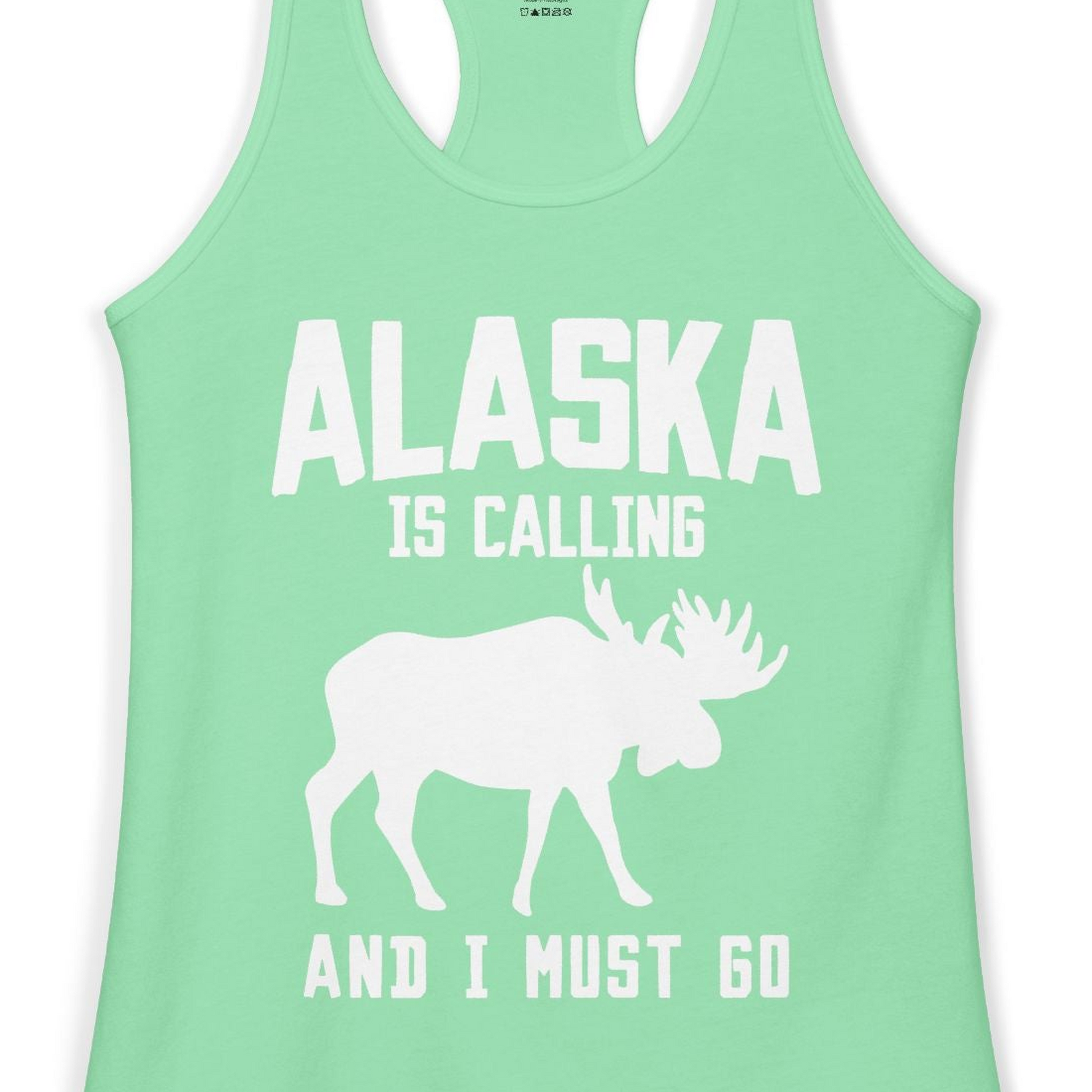 Alaska Is Calling Moose Silhouette Shirt Ladies Tank Top – Solid Mint – Alaska Cruise Shirts Close Up