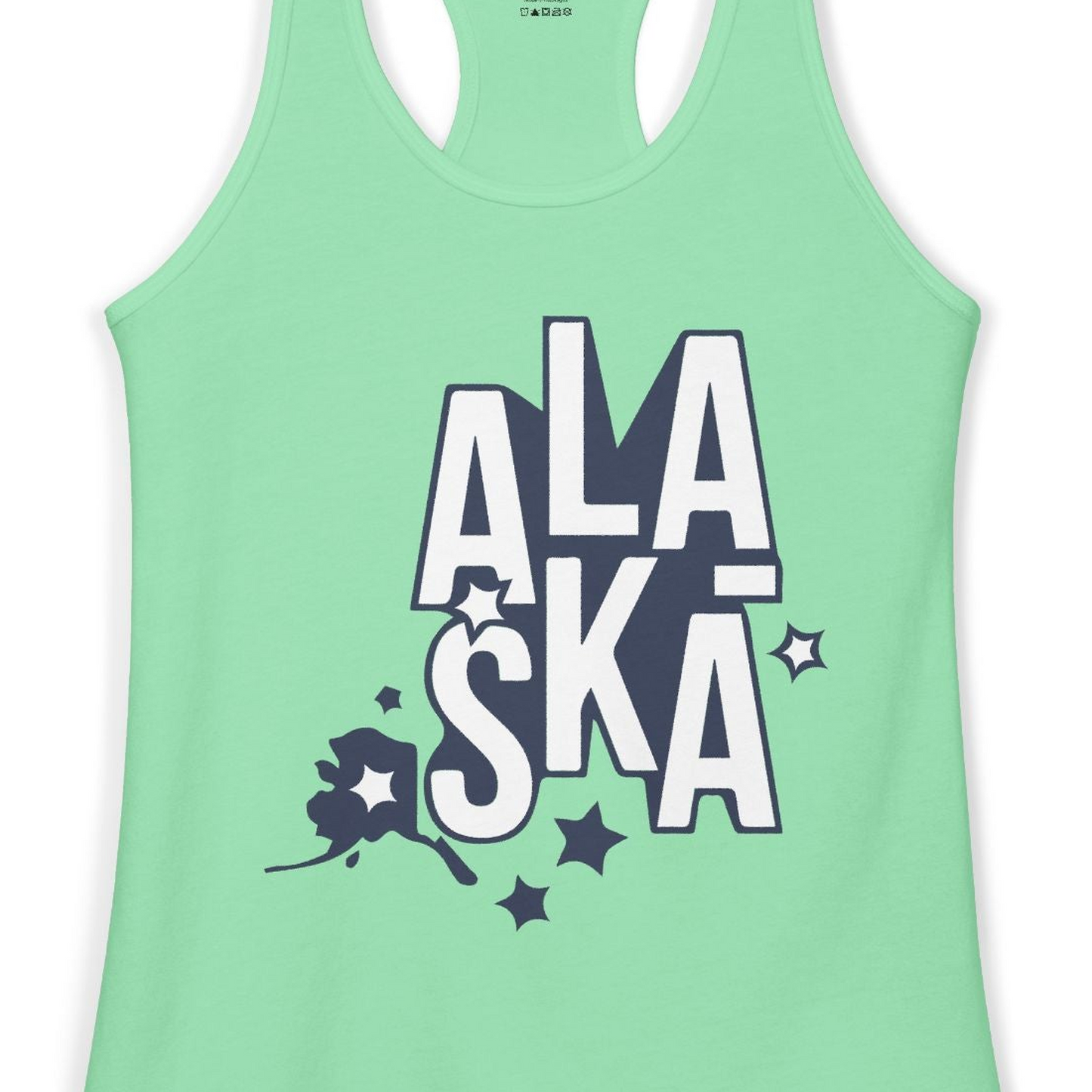 Alaska Stars Bold Typography Shirt Ladies Tank Top – Solid Mint – Alaska Cruise Shirts Close Up