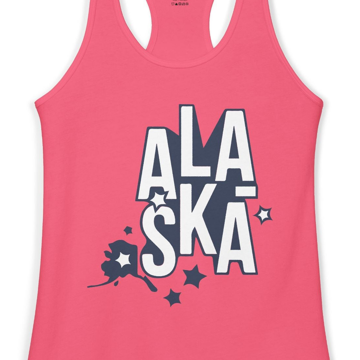 Alaska Stars Bold Typography Shirt Ladies Tank Top – Hot Pink – Alaska Cruise Shirts Close Up