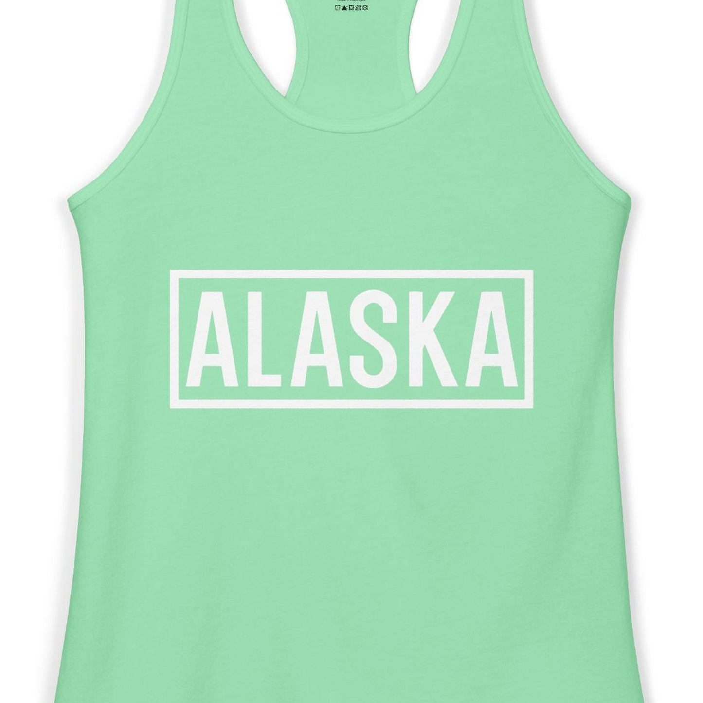 Alaska Bold Text Minimalist Monochrome Graphic Shirt for Travelers — Ladies Tank Ladies Tank Top – Solid Mint – Alaska Cruise Shirts Close Up