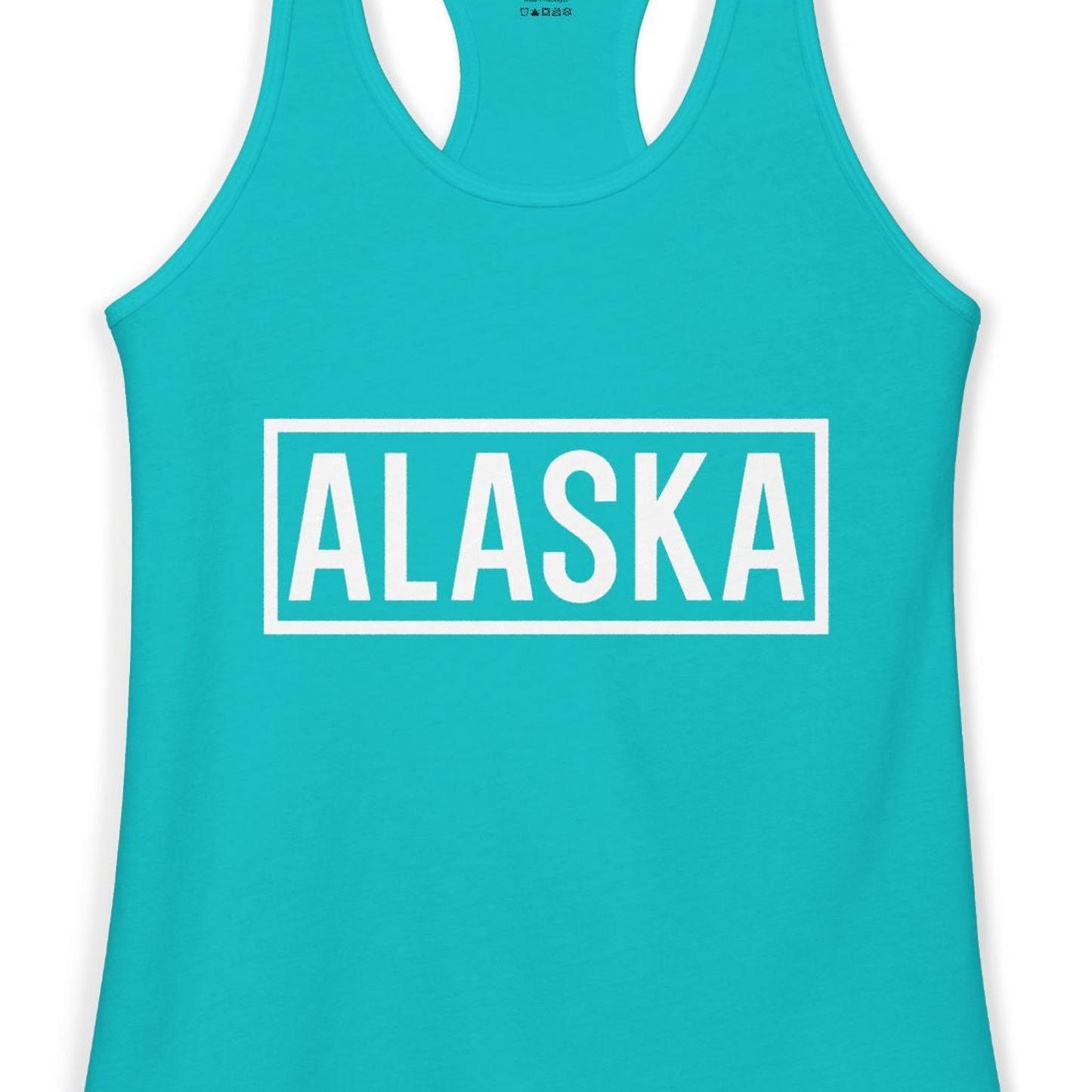 Alaska Bold Text Minimalist Monochrome Graphic Shirt for Travelers — Ladies Tank Ladies Tank Top – Tahiti Blue – Alaska Cruise Shirts Close Up