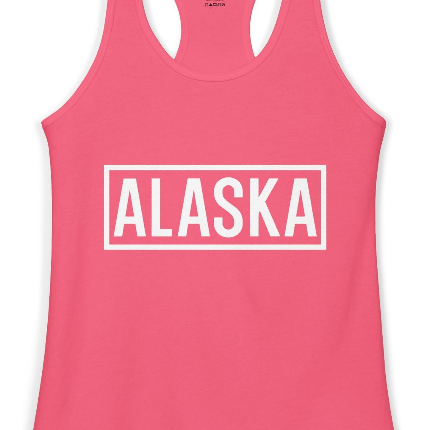 Alaska Bold Text Minimalist Monochrome Graphic Shirt for Travelers — Ladies Tank Ladies Tank Top – Hot Pink – Alaska Cruise Shirts Close Up