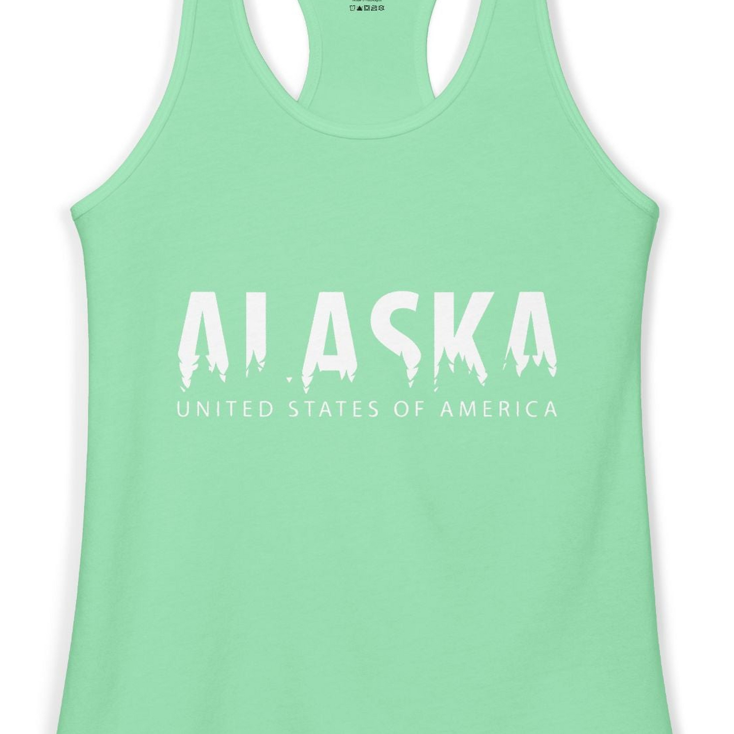 Alaska United States Typography Shirt Ladies Tank Top – Solid Mint – Alaska Cruise Shirts Close Up
