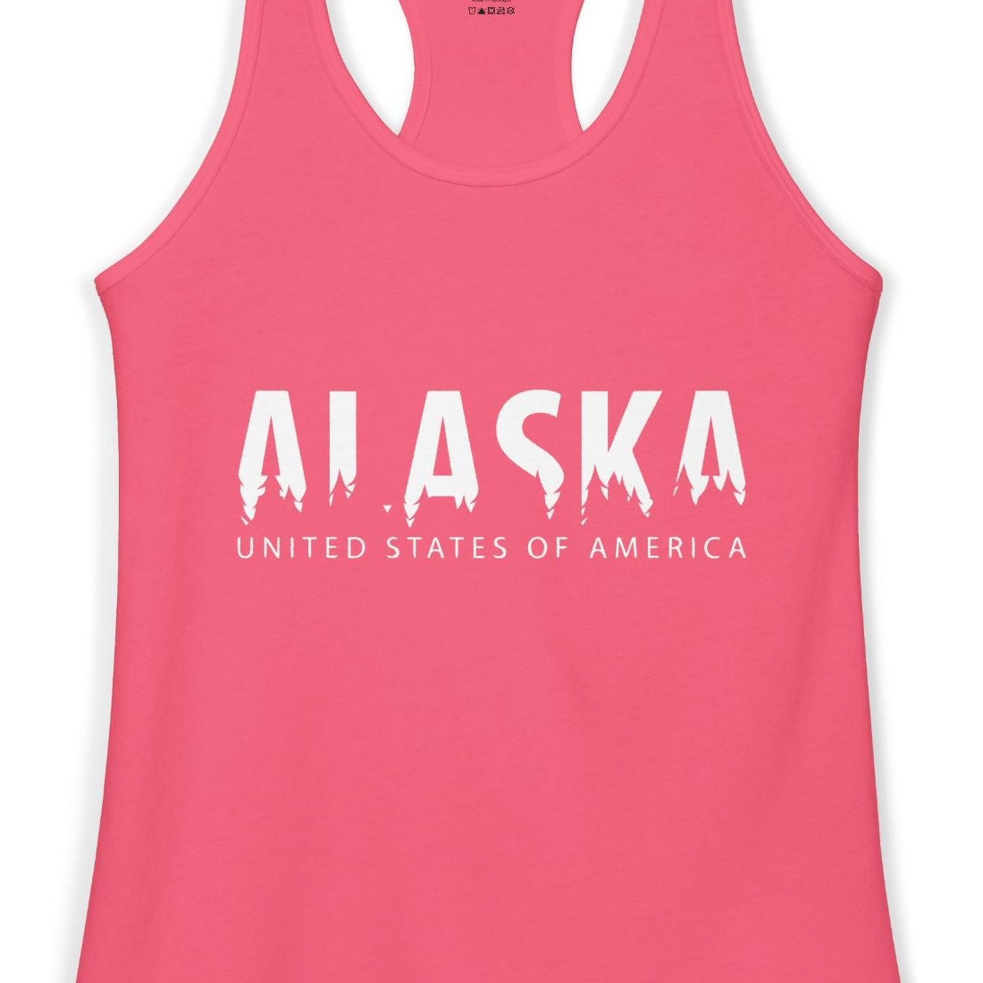 Alaska United States Typography Shirt Ladies Tank Top – Hot Pink – Alaska Cruise Shirts Close Up