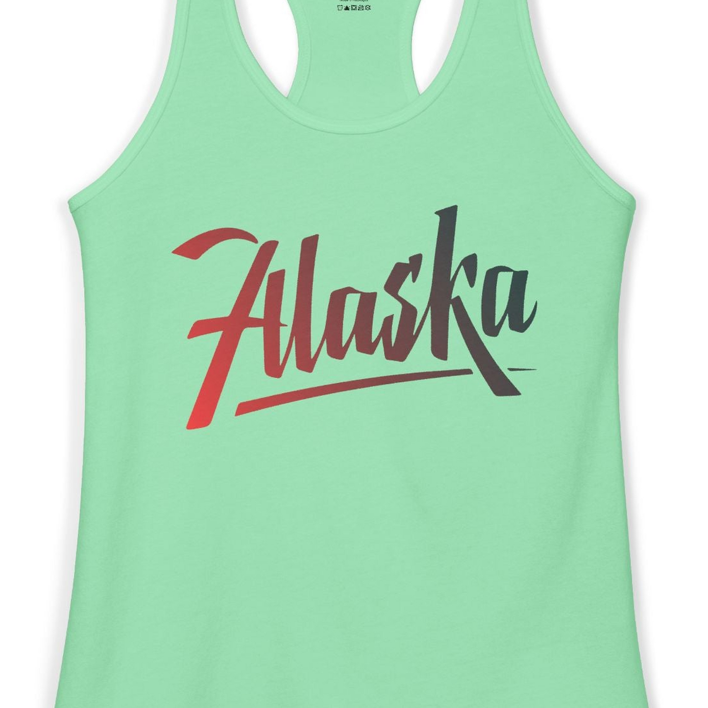 Alaska Script Wordmark Shirt Ladies Tank Top – Solid Mint – Alaska Cruise Shirts Close Up