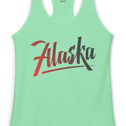 Alaska Script Wordmark Shirt Ladies Tank Top – Solid Mint – Alaska Cruise Shirts Close Up