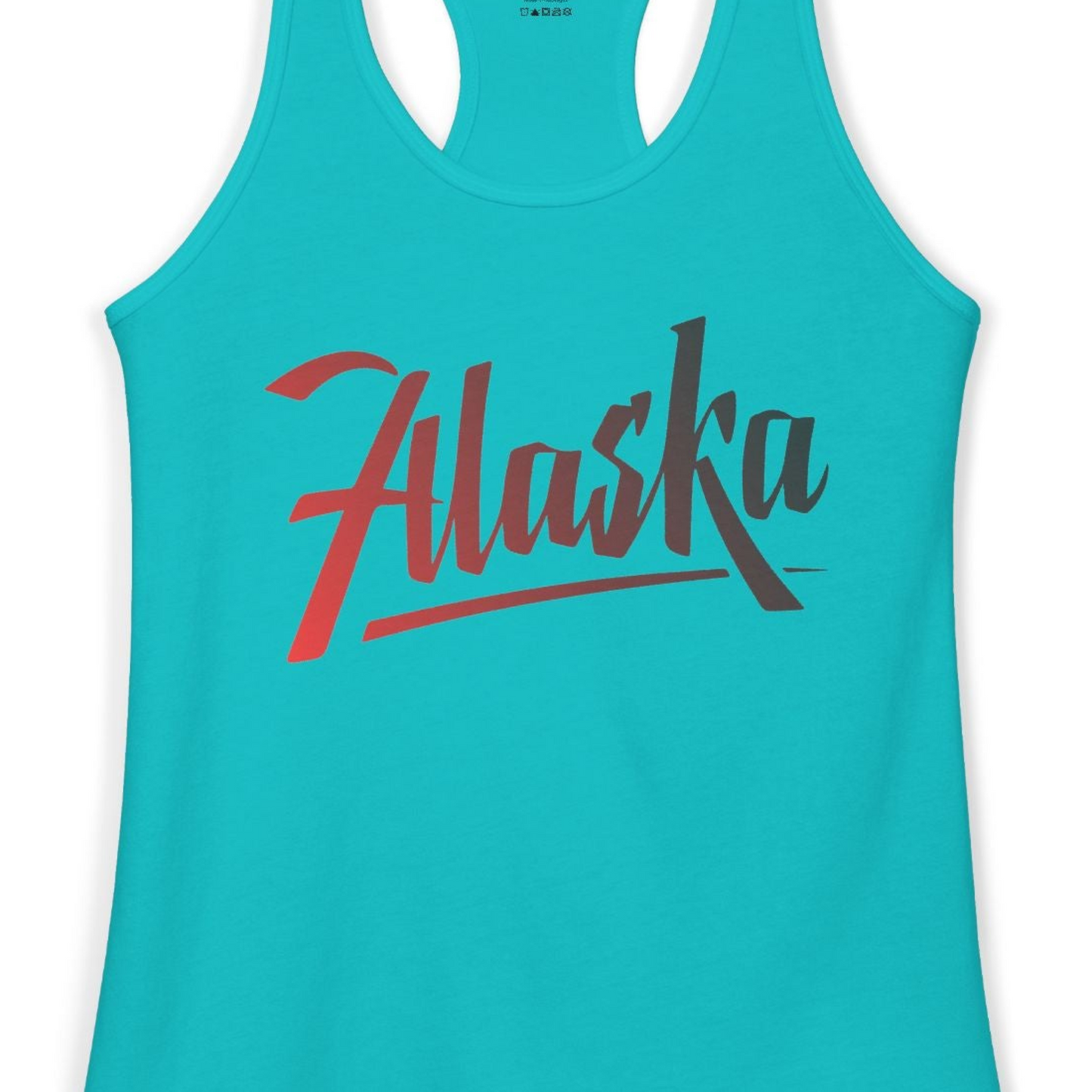 Alaska Script Wordmark Shirt Ladies Tank Top – Tahiti Blue – Alaska Cruise Shirts Close Up