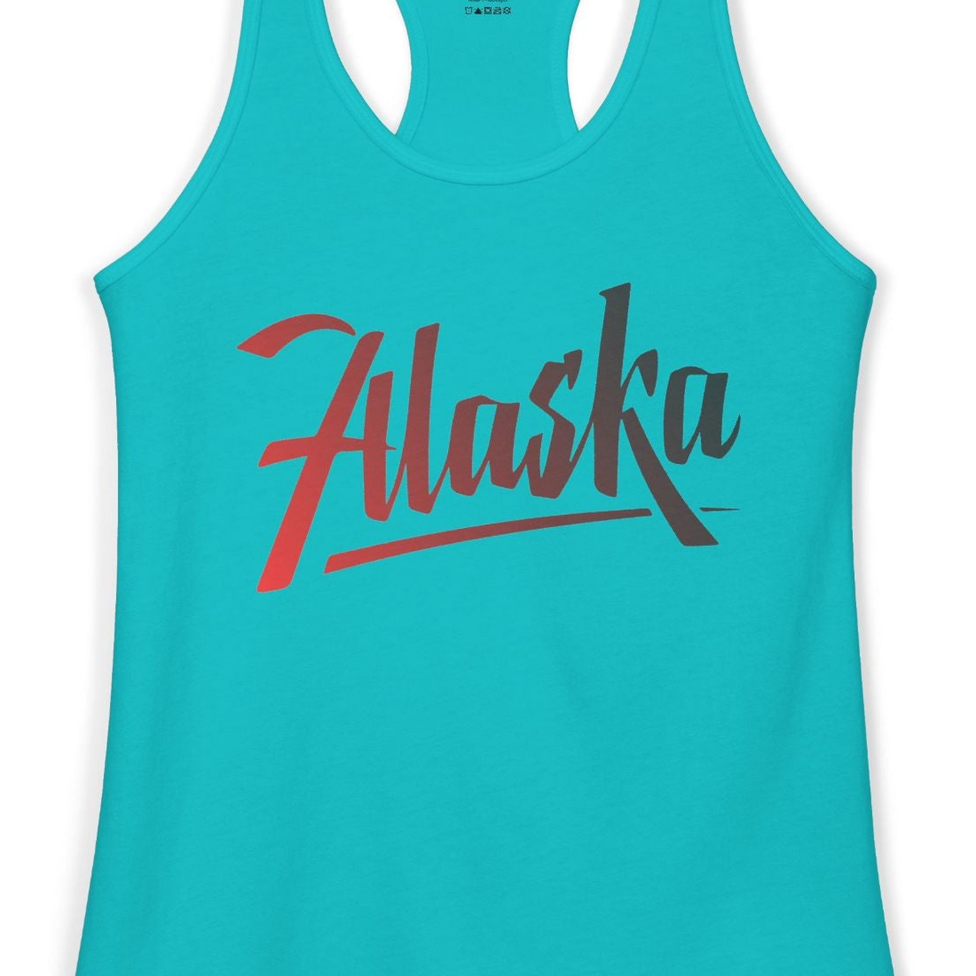 Alaska Script Wordmark Shirt Ladies Tank Top – Tahiti Blue – Alaska Cruise Shirts Close Up