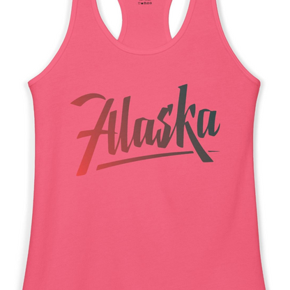 Alaska Script Wordmark Shirt Ladies Tank Top – Hot Pink – Alaska Cruise Shirts Close Up