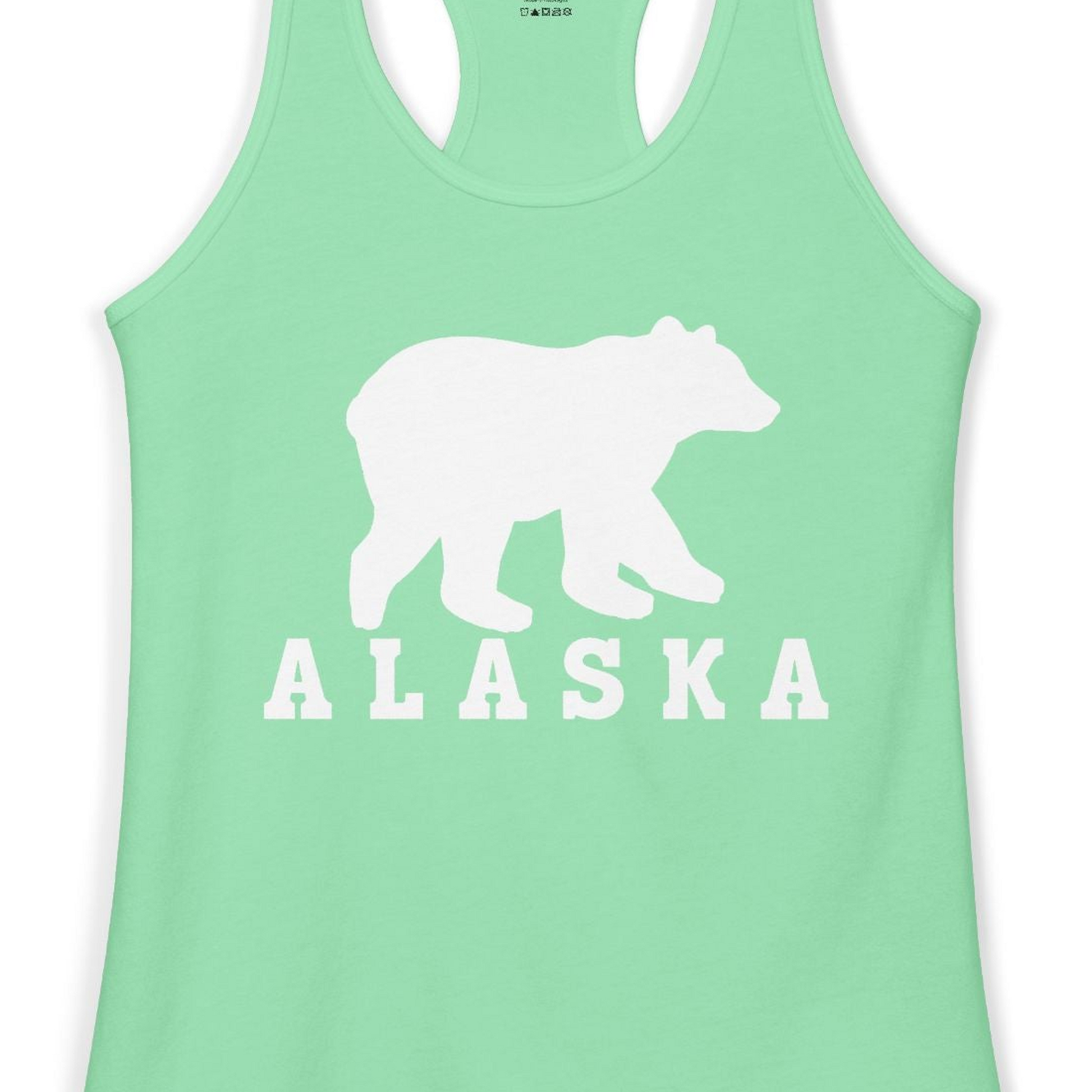 Alaska Bear Silhouette Shirt Ladies Tank Top – Solid Mint – Alaska Cruise Shirts Close Up
