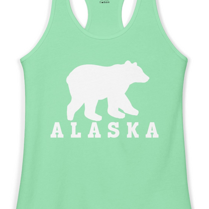 Alaska Bear Silhouette Shirt Ladies Tank Top – Solid Mint – Alaska Cruise Shirts Close Up