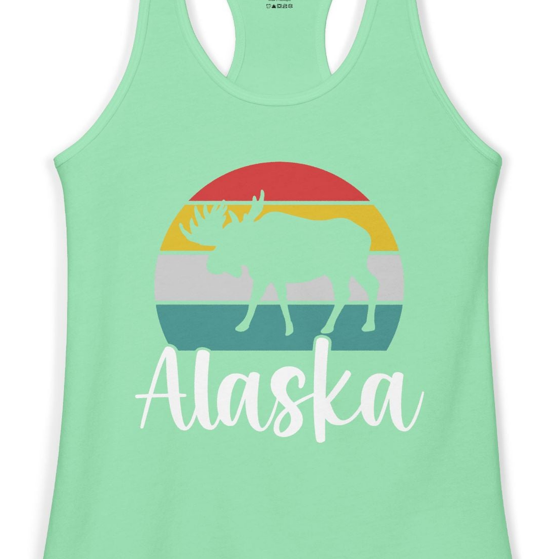 Retro Alaska Moose Silhouette Shirt Ladies Tank Top – Solid Mint – Alaska Cruise Shirts Close Up