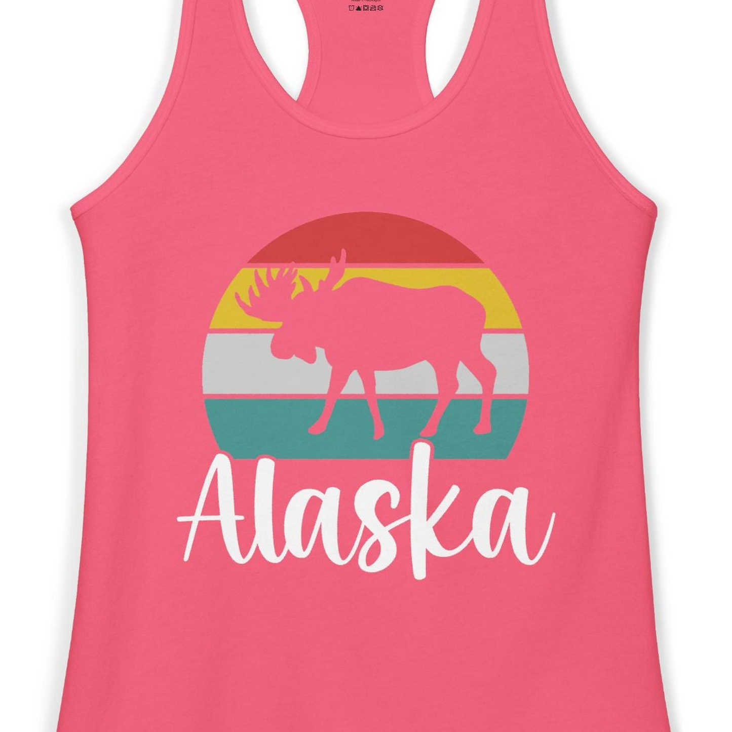 Retro Alaska Moose Silhouette Shirt Ladies Tank Top – Hot Pink – Alaska Cruise Shirts Close Up
