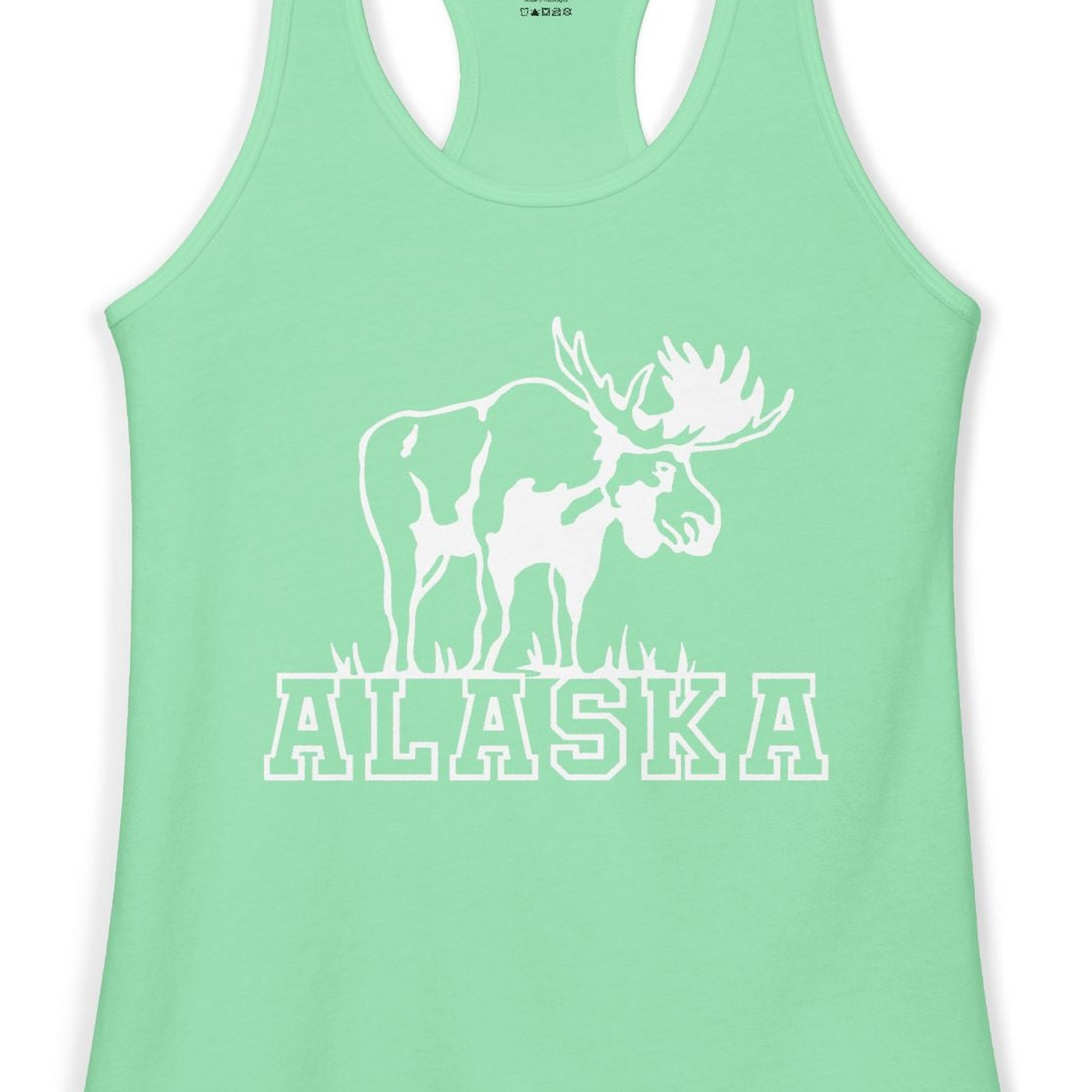 Alaska Moose Silhouette Shirt Ladies Tank Top – Solid Mint – Alaska Cruise Shirts Close Up