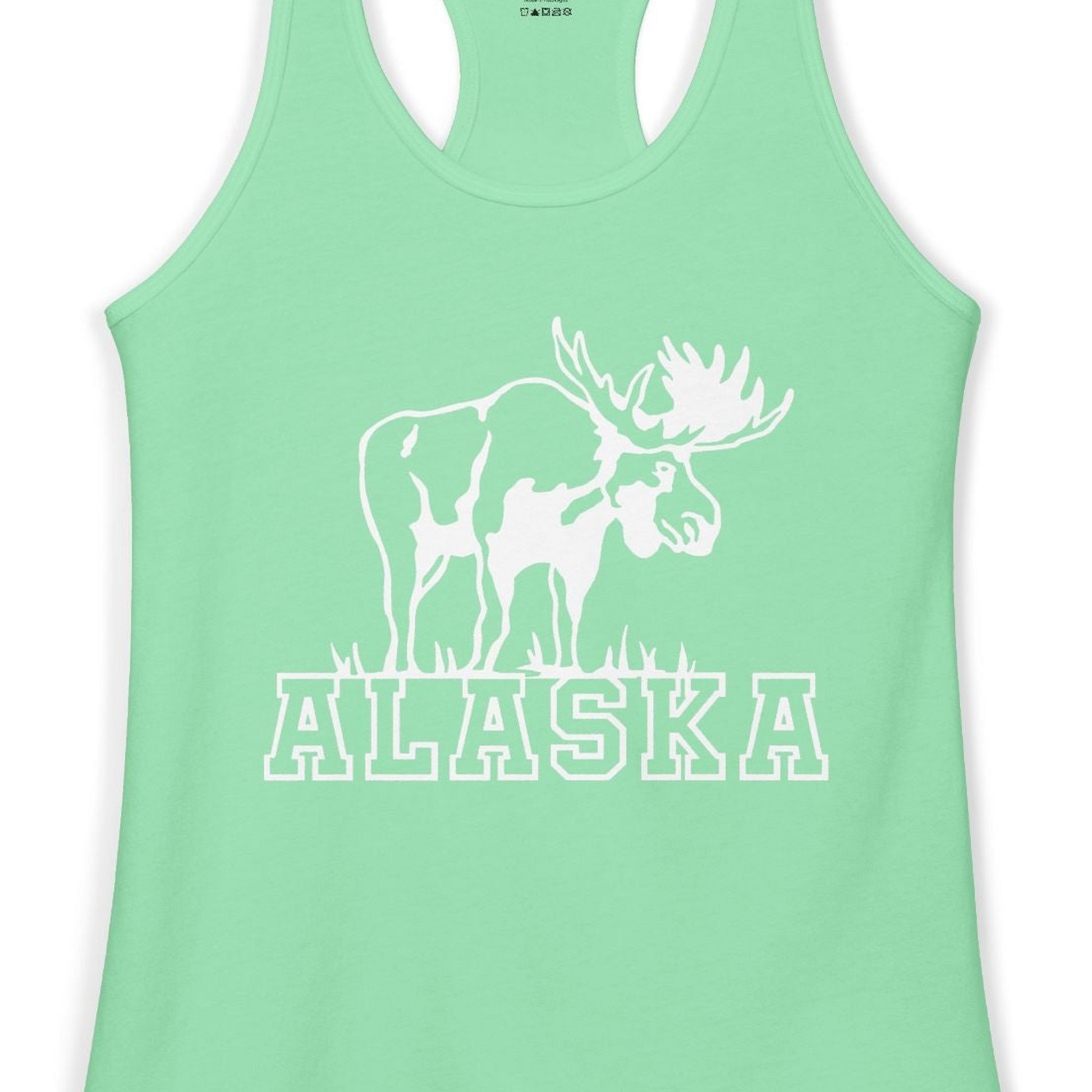 Alaska Moose Silhouette Shirt Ladies Tank Top – Solid Mint – Alaska Cruise Shirts Close Up