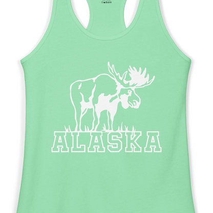 Alaska Moose Silhouette Shirt Ladies Tank Top – Solid Mint – Alaska Cruise Shirts Close Up