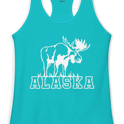 Alaska Moose Silhouette Shirt Ladies Tank Top – Tahiti Blue – Alaska Cruise Shirts Close Up