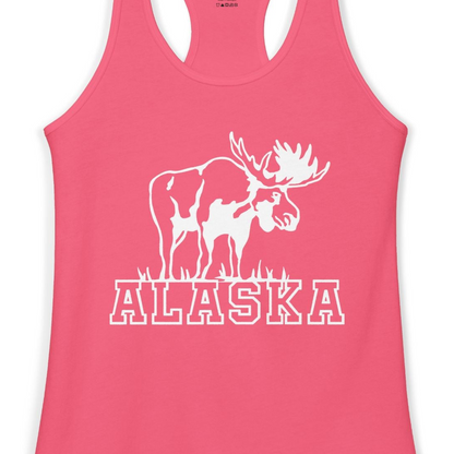 Alaska Moose Silhouette Shirt Ladies Tank Top – Hot Pink – Alaska Cruise Shirts Close Up