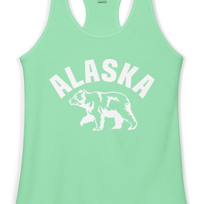 Alaska Bear Silhouette Wildlife Shirt Ladies Tank Top – Solid Mint – Alaska Cruise Shirts Close Up