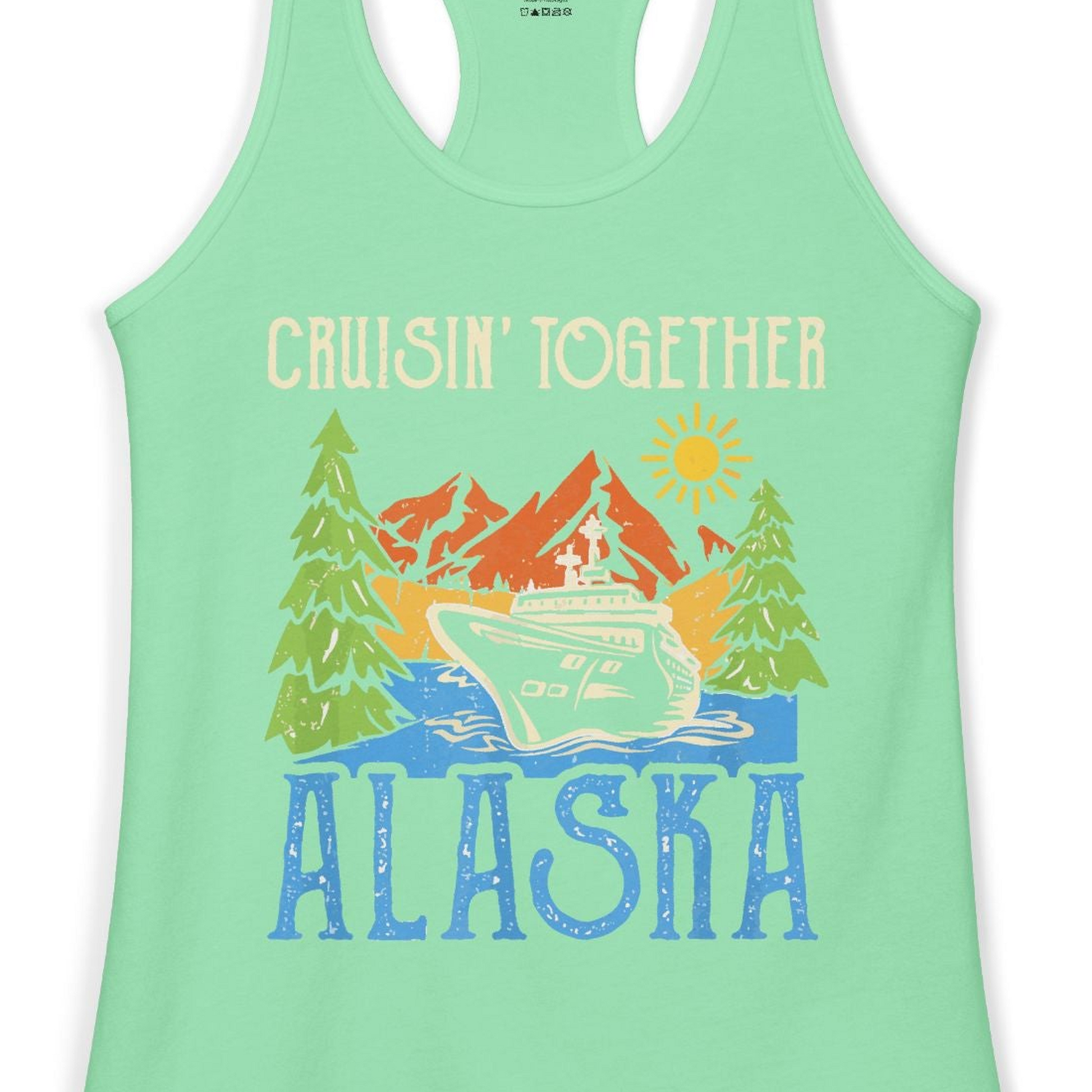 Alaska Cruise Adventure Nature Landscape Retro Family Shirt — Ladies Tank Ladies Tank Top – Solid Mint – Alaska Cruise Shirts Close Up