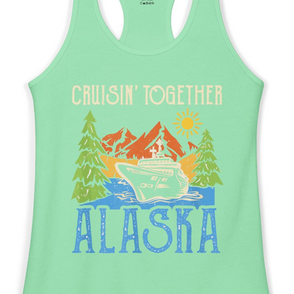 Alaska Cruise Adventure Nature Landscape Retro Family Shirt — Ladies Tank Ladies Tank Top – Solid Mint – Alaska Cruise Shirts Close Up