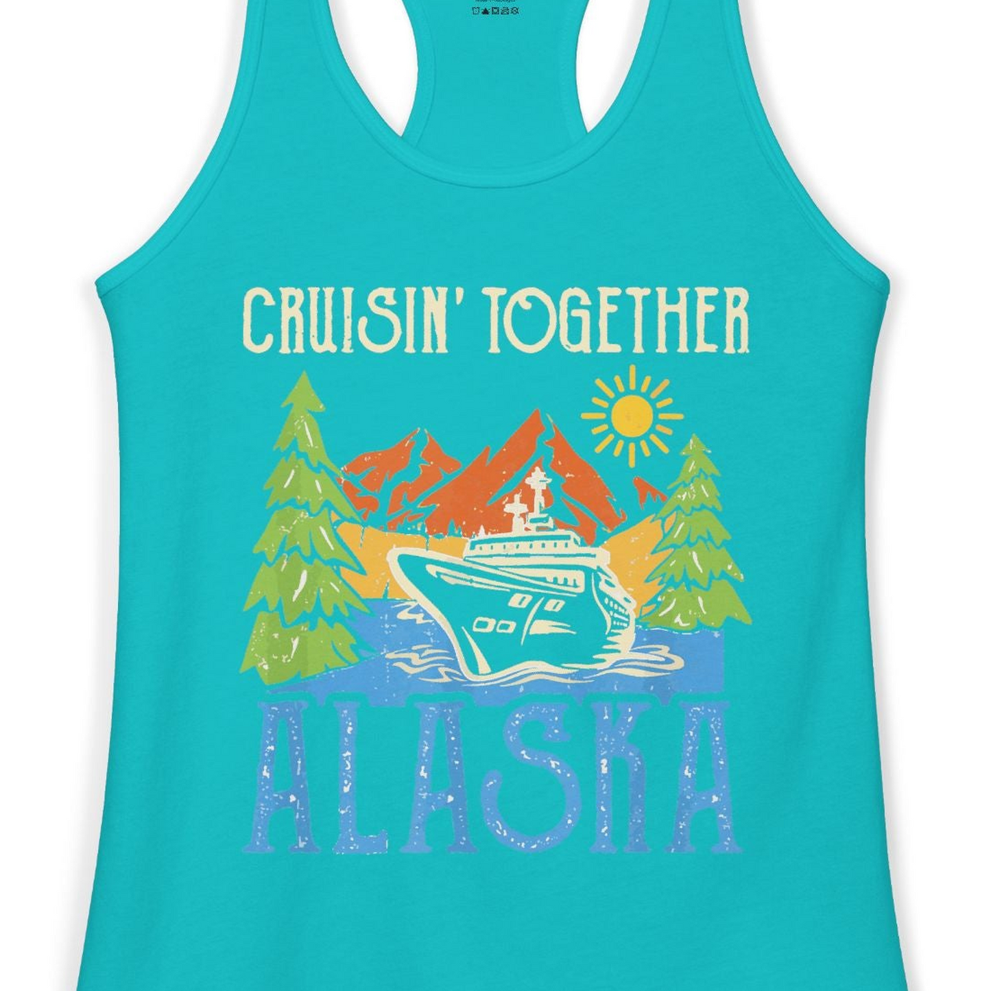 Alaska Cruise Adventure Nature Landscape Retro Family Shirt — Ladies Tank Ladies Tank Top – Tahiti Blue – Alaska Cruise Shirts Close Up