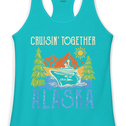 Alaska Cruise Adventure Nature Landscape Retro Family Shirt — Ladies Tank Ladies Tank Top – Tahiti Blue – Alaska Cruise Shirts Close Up
