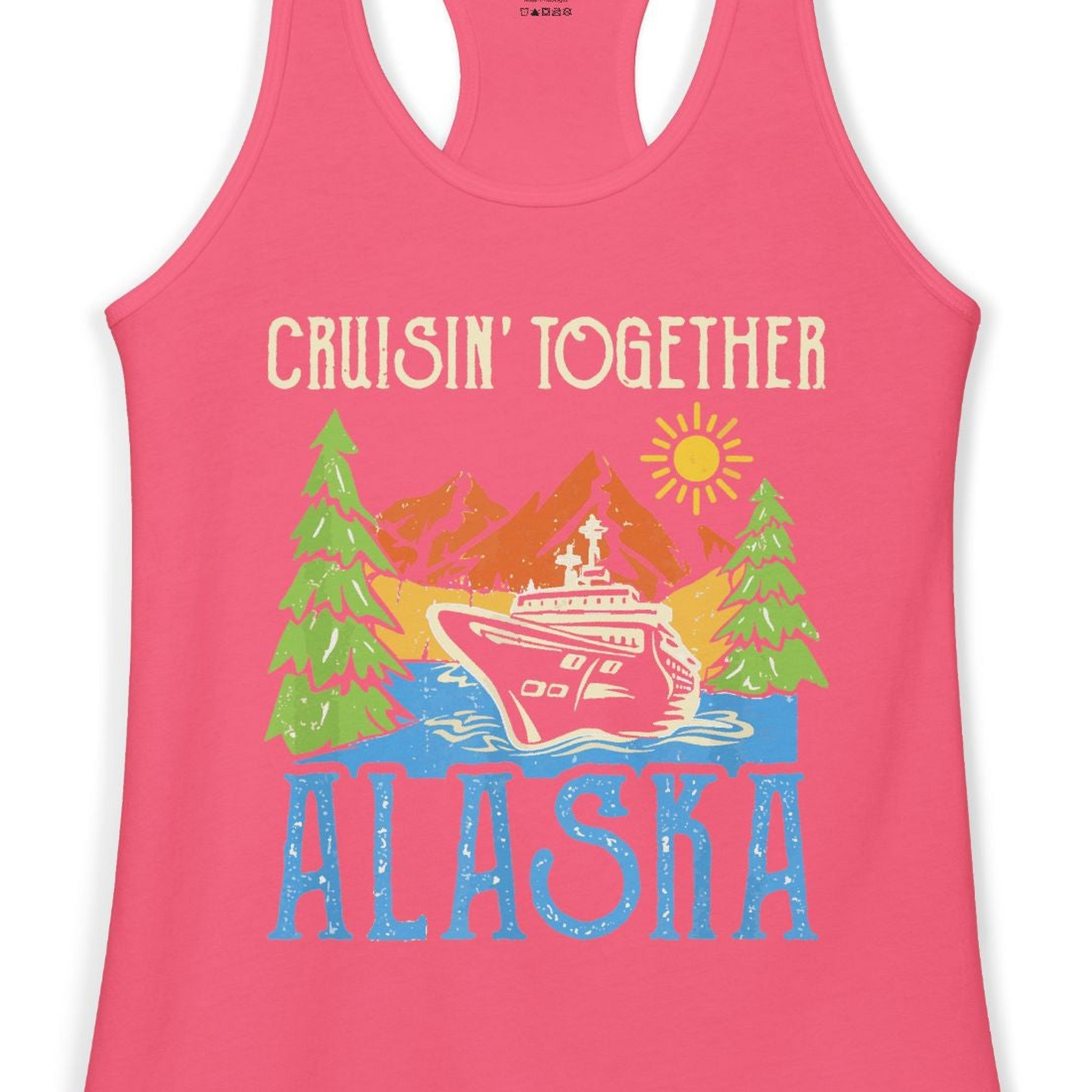 Alaska Cruise Adventure Nature Landscape Retro Family Shirt — Ladies Tank Ladies Tank Top – Hot Pink – Alaska Cruise Shirts Close Up