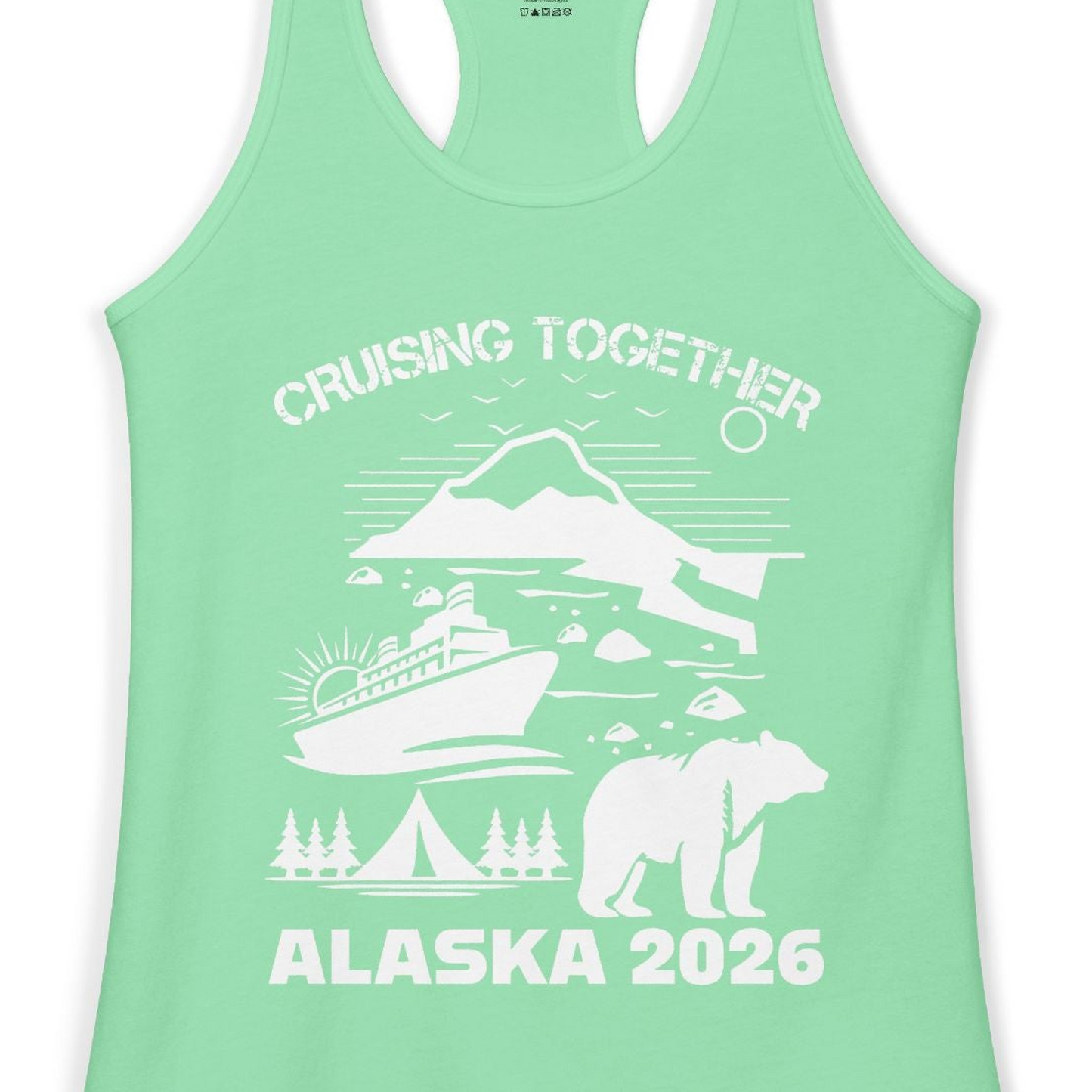 Alaska Cruise 2026 Family Adventure Bear Mountain Nature Shirt — Ladies Tank Ladies Tank Top – Solid Mint – Alaska Cruise Shirts Close Up
