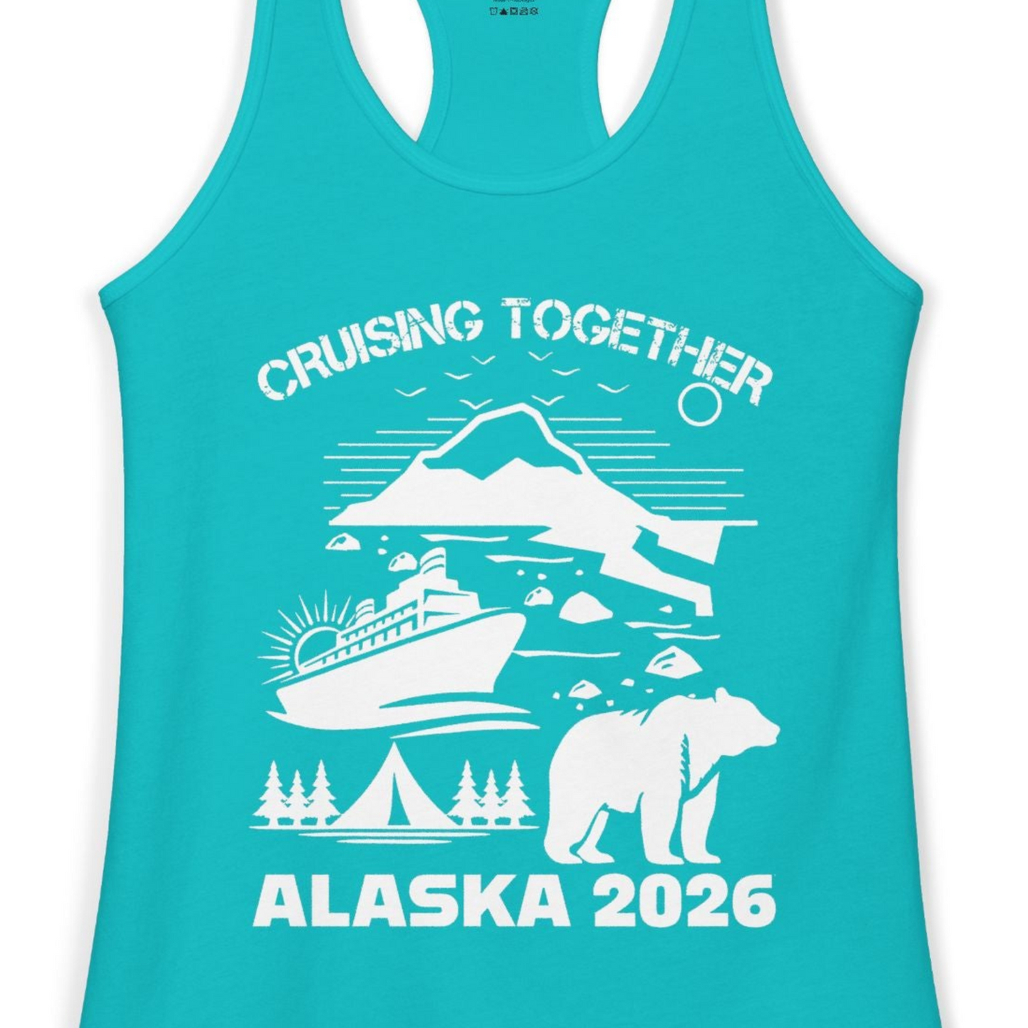 Alaska Cruise 2026 Family Adventure Bear Mountain Nature Shirt — Ladies Tank Ladies Tank Top – Tahiti Blue – Alaska Cruise Shirts Close Up