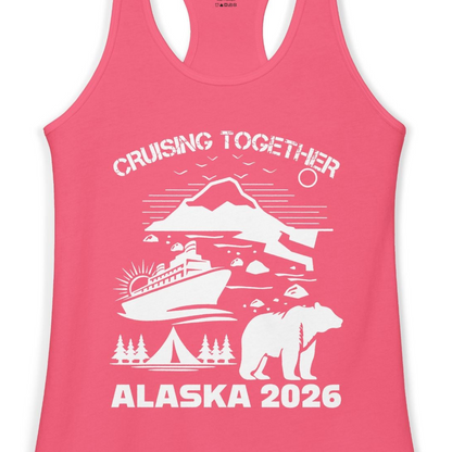 Alaska Cruise 2026 Family Adventure Bear Mountain Nature Shirt — Ladies Tank Ladies Tank Top – Hot Pink – Alaska Cruise Shirts Close Up