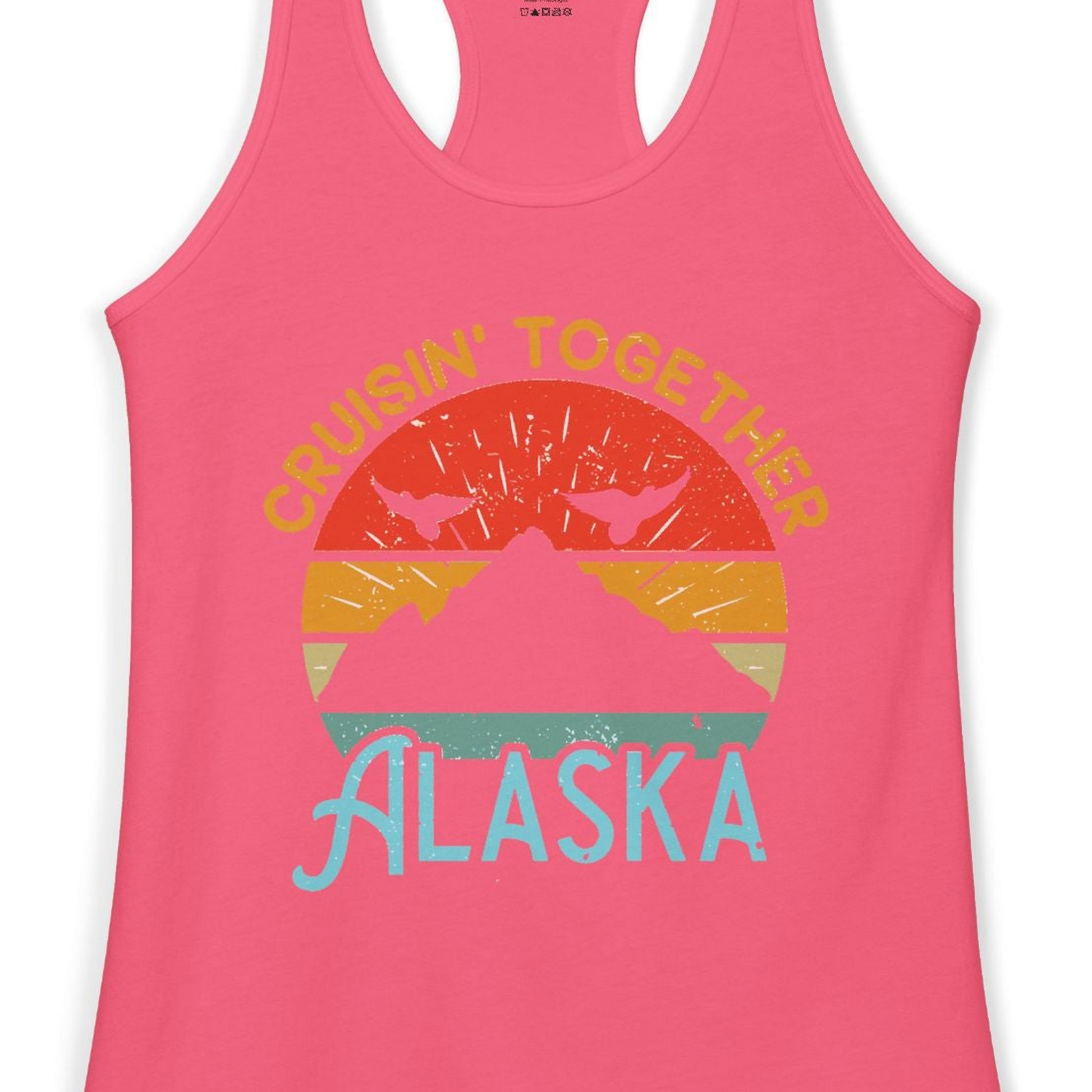 Retro Alaska Cruise Shirt Ladies Tank Top – Hot Pink – Alaska Cruise Shirts Close Up