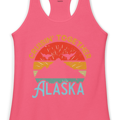 Retro Alaska Cruise Shirt Ladies Tank Top – Hot Pink – Alaska Cruise Shirts Close Up
