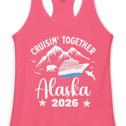 Alaska Cruise Adventure 2026 Shirt Ladies Tank Top – Hot Pink – Alaska Cruise Shirts Close Up