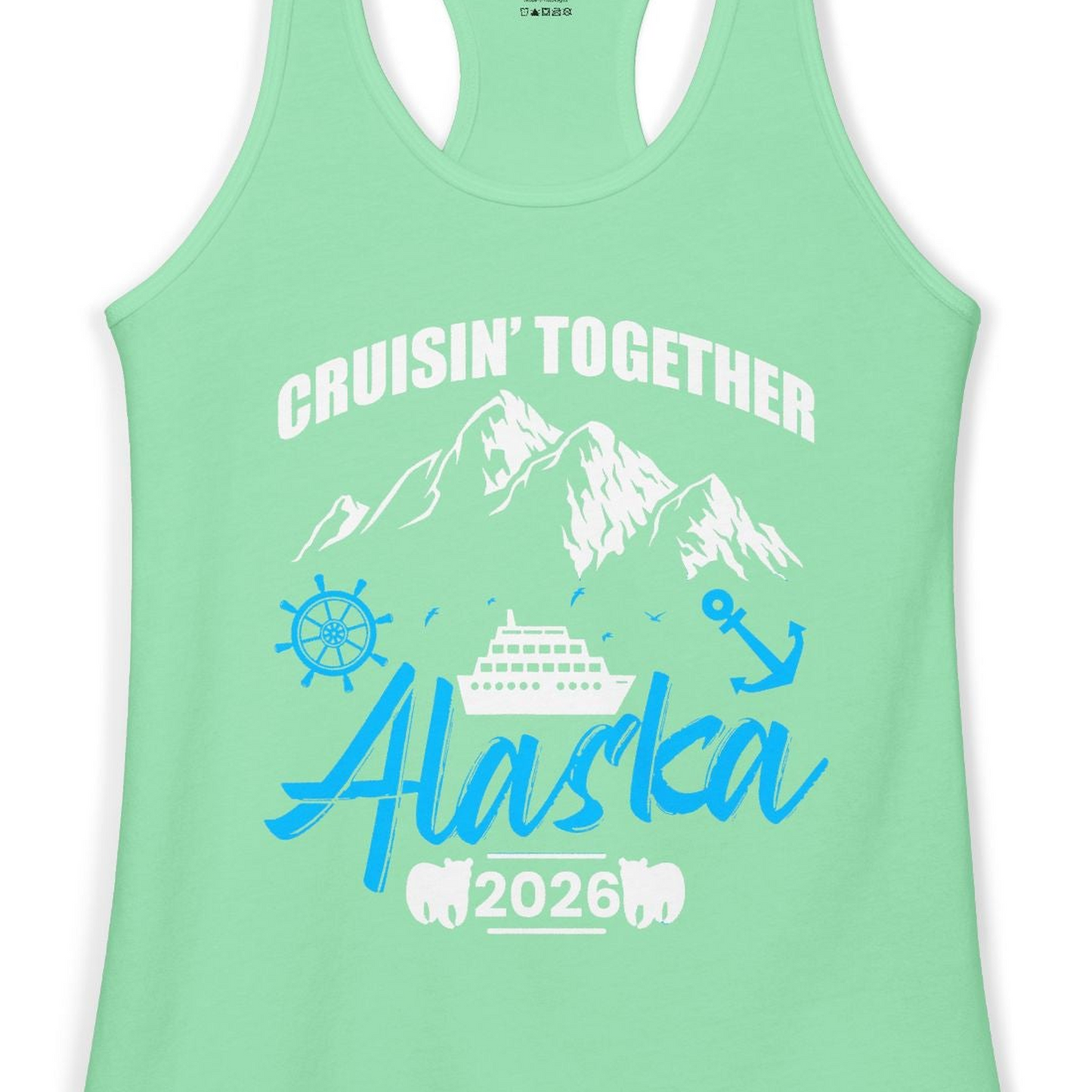 Alaska Cruise Group Adventure Shirt Ladies Tank Top – Solid Mint – Alaska Cruise Shirts Close Up