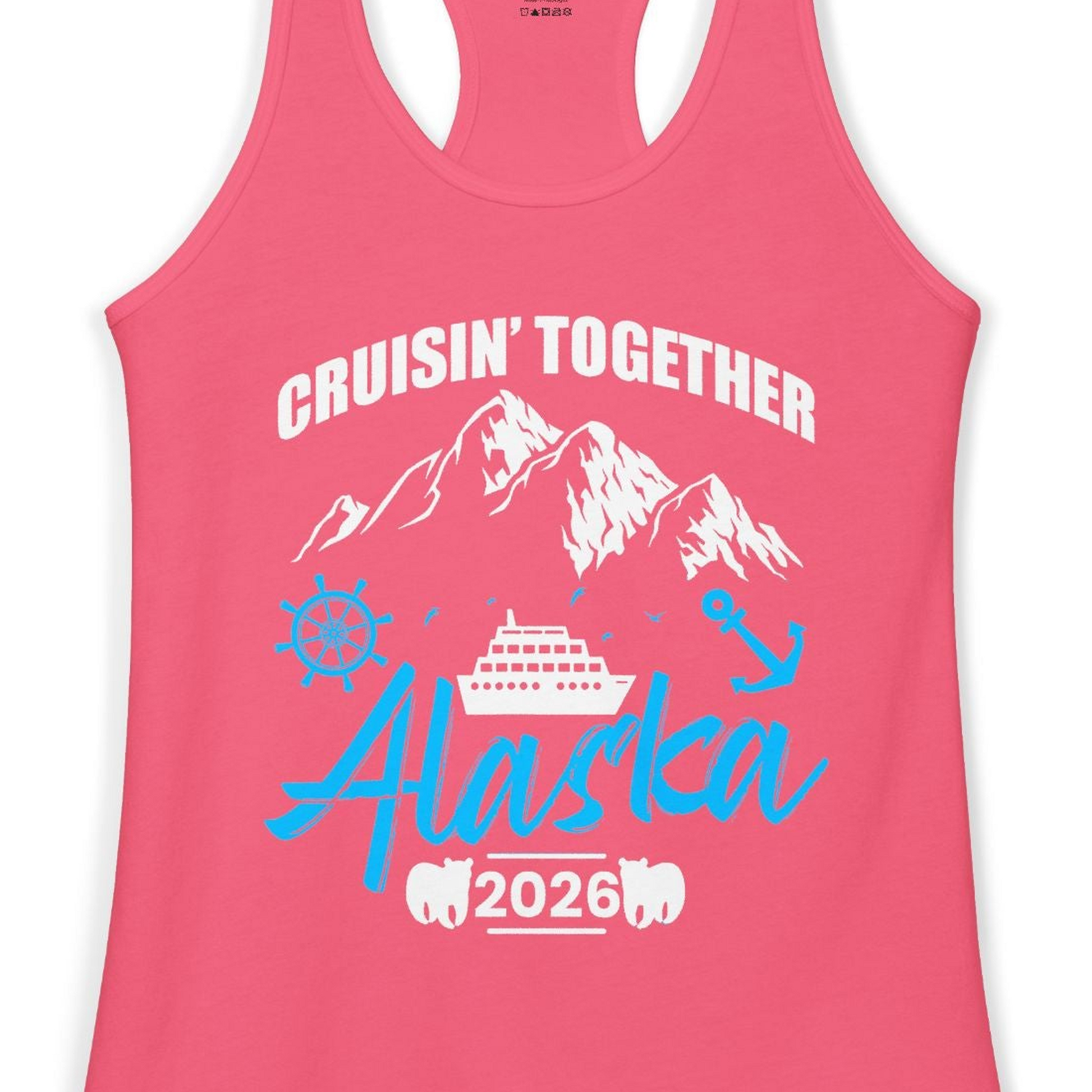 Alaska Cruise Group Adventure Shirt Ladies Tank Top – Hot Pink – Alaska Cruise Shirts Close Up