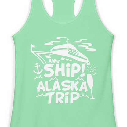 Aww Ship Alaska Cruise Shirt Ladies Tank Top – Solid Mint – Alaska Cruise Shirts Close Up
