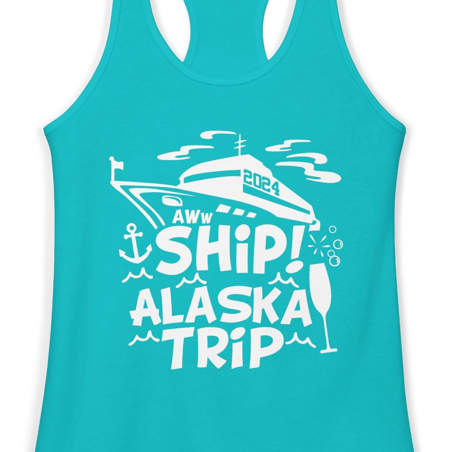 Aww Ship Alaska Cruise Shirt Ladies Tank Top – Tahiti Blue – Alaska Cruise Shirts Close Up